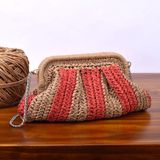 Straw Clutch Handbag Straw Evening Bag Handmade Clutch Purse Striped Woven Handbag Designer Weaving Pouch for Evening Party