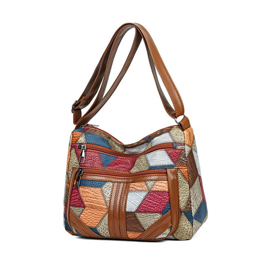 Women's Crossbody Shoulder Bag, Lightweight Geometric Pattern, Multi-Layer Design, Secure Zipper Closure, Colorful Accessories