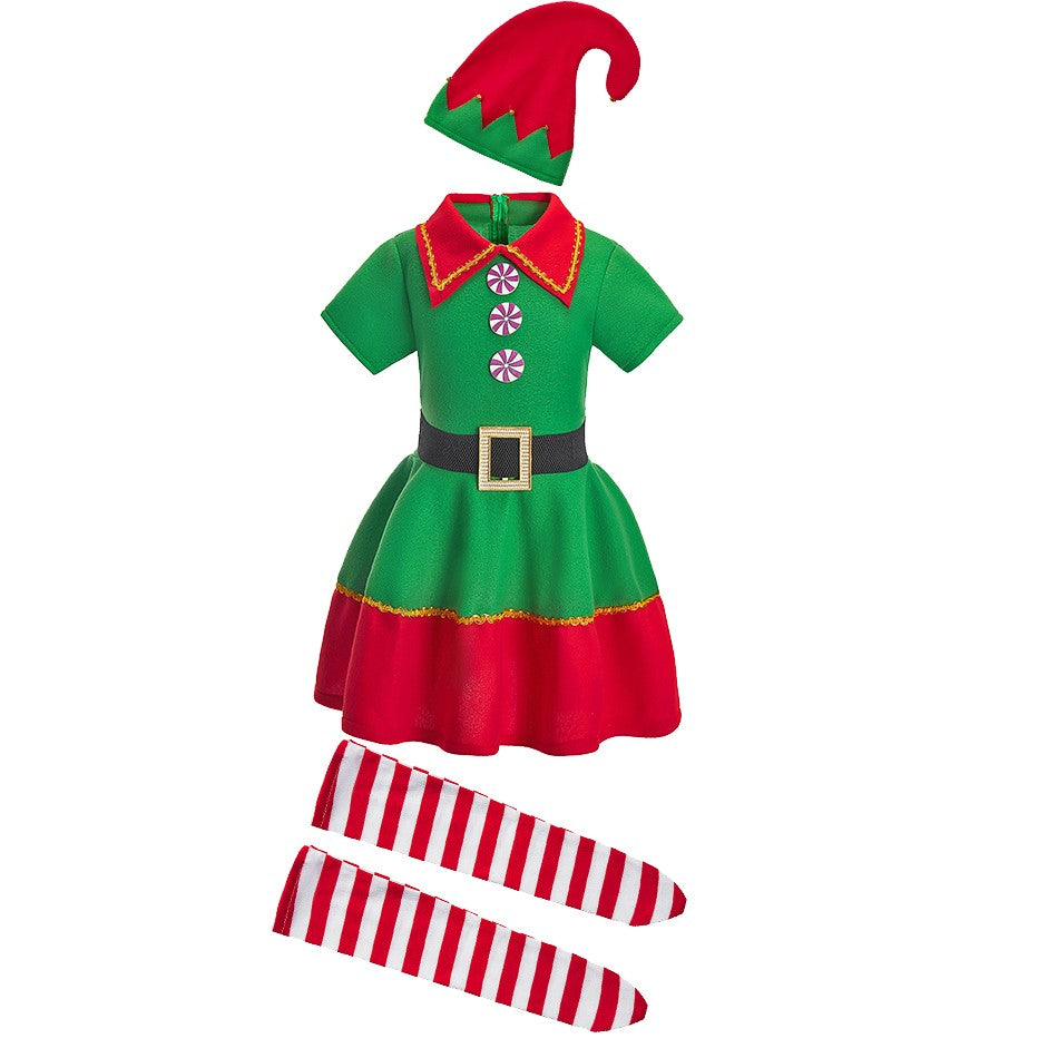 Kids Adult Christmas Clothing Set Kids Tops Pants Hat Belt Children Xmas Clothes Baby Boy Girl Birthday Outfit Elves Costume
