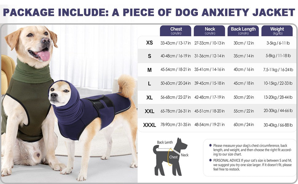 ATUBAN Dog Anxiety Vest Coat,Vet Visits and Separation-Keep Pet Calm,Dog Jacket for Thunder,Anti Anxiety Vest for Dogs and Cat