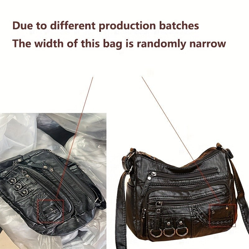 Vintage PU Crossbody Bag, Retro Multi Layer Shoulder Bag, Women's Fashion Handbag & Purse, Female Work Travel Messenger Bag