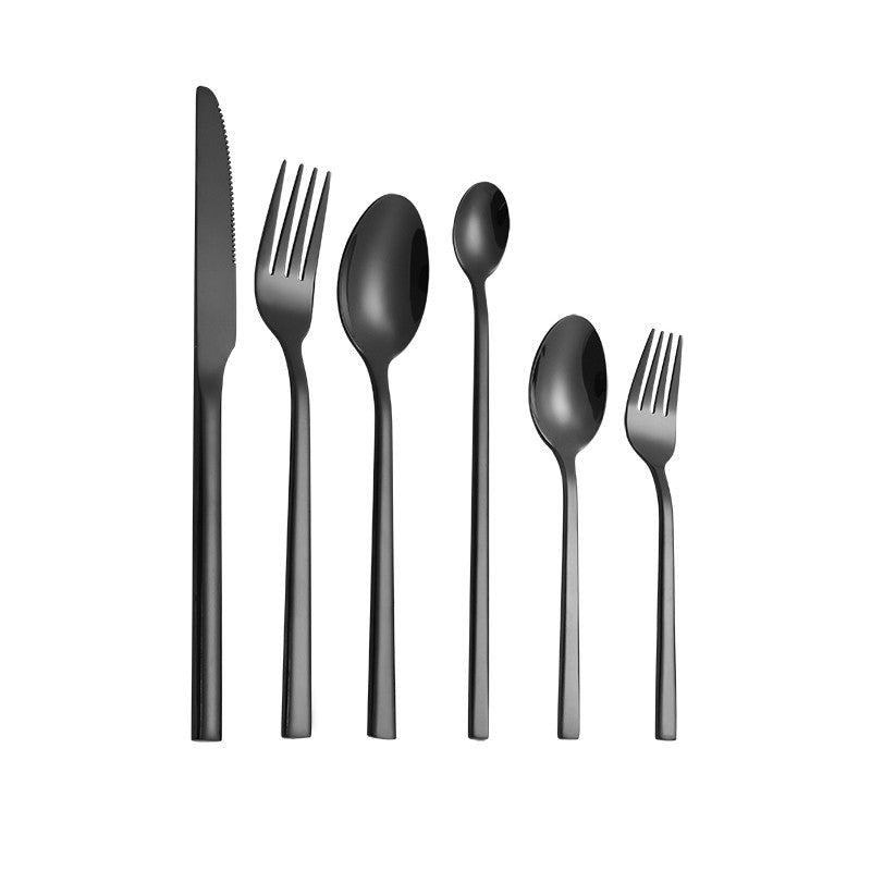 Western Tableware Black Dinnerware Set 6 Pieces Cutlery Set Stainless Steel Knife Fork IceTea Spoon Party Classic Silverware Set