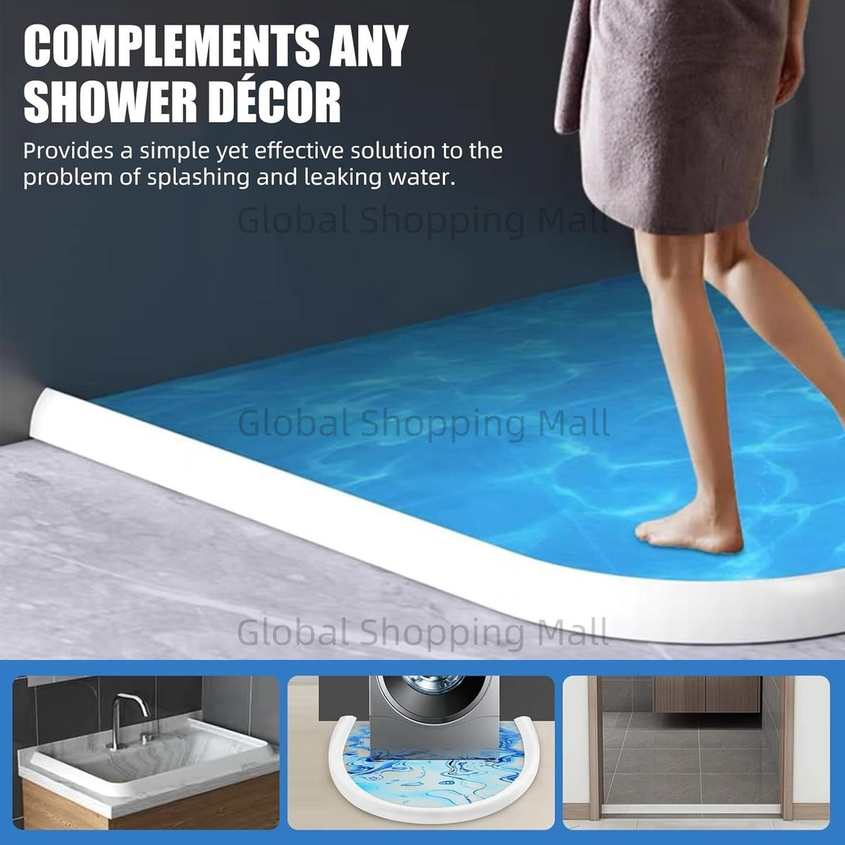 Collapsible Shower Water Dam Threshold Water Block Waterproof Barrier for Bathroom Kitchen Keep Water Inside Dry Wet Separation