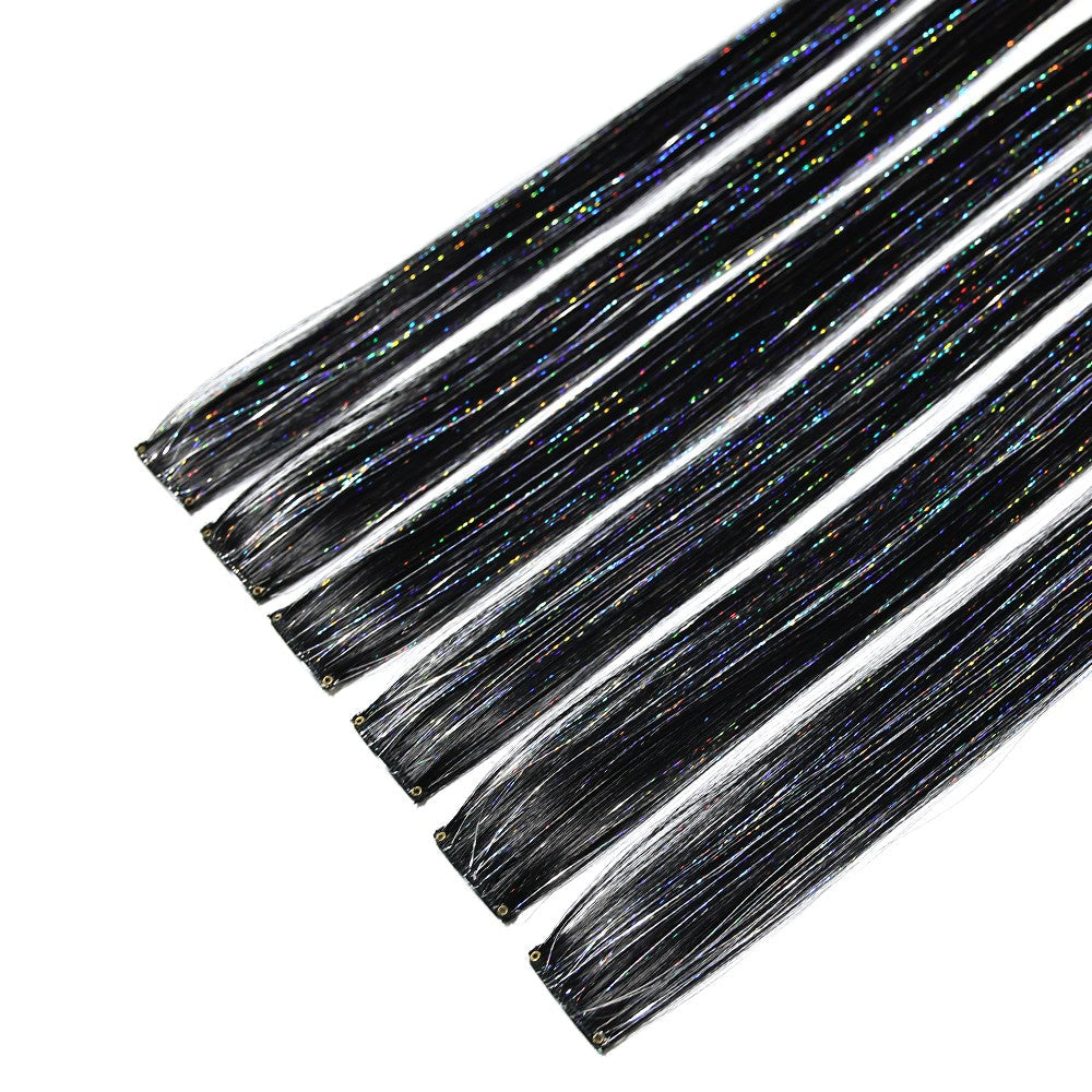 Synthetic 6pcs Clip in Hot Pink Hair Extensions Mix tinsels, 22 Inch Colored Hair Extensions, 2 in 1 Rainbow Hair