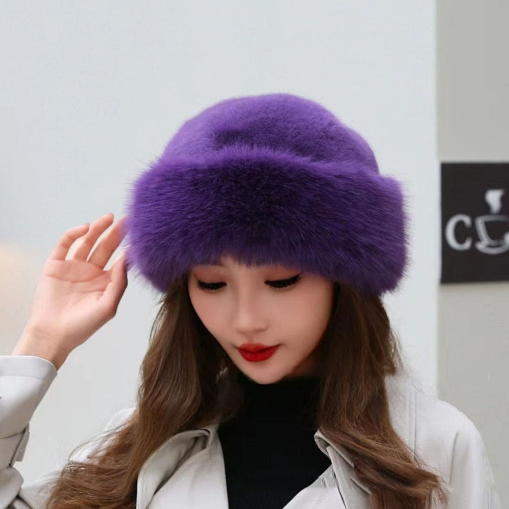 2024 Y2K Fluffy Faux Fur Bucket Hat Women Rabbit Fur Warm Thick Plush Winter Hat Lady Luxury Fashion Furry Panama Fisherman Cap