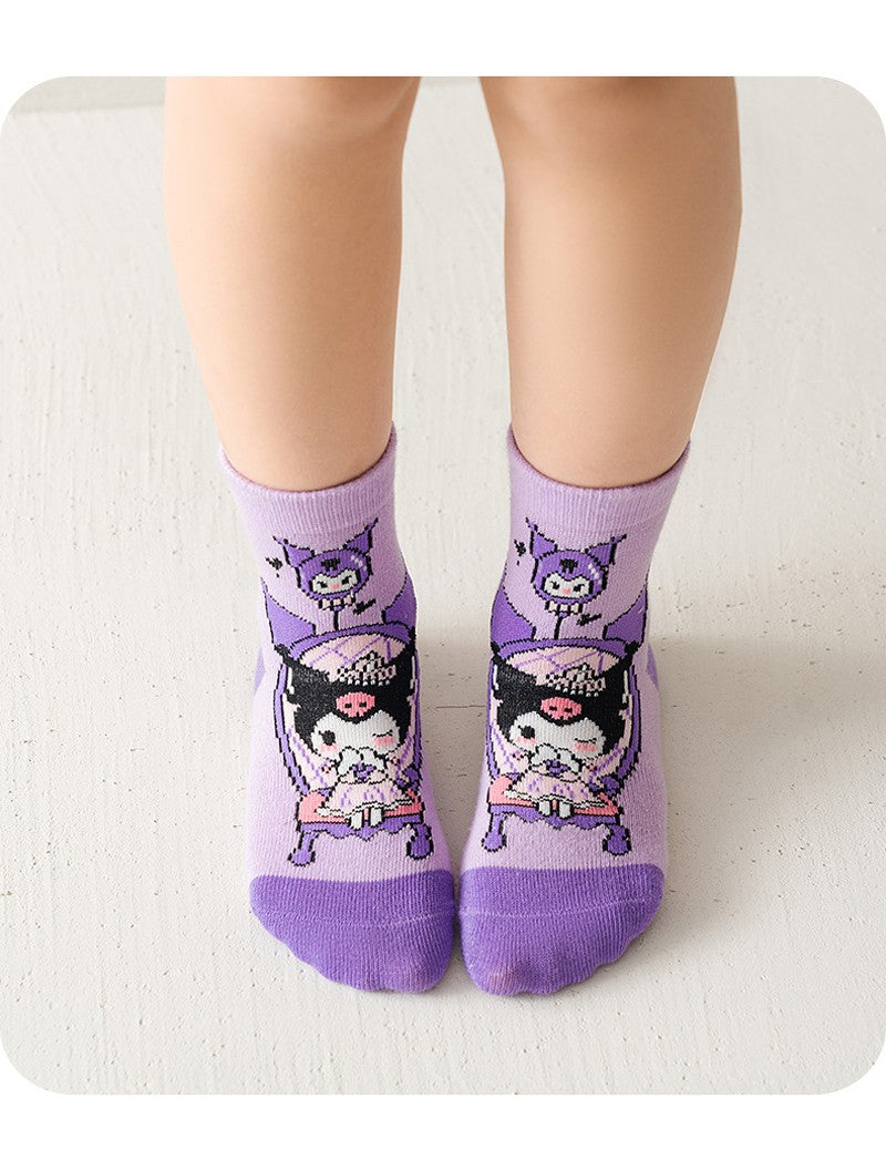 5Pairs Sanrio Cinnamoroll Kuromi Kawaii Spring and Autumn Cartoon Middle Tube Socks For Girls Boy Children Mid-calf Cotton Socks