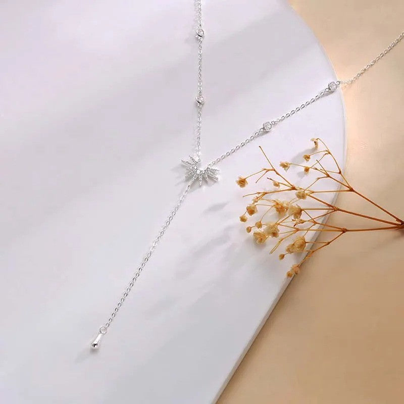 Stainless Steel Y-Shaped Pendant Necklace for Women Girls Elegant Fashion Cubic Zirconia Long Tassel Dangle Choker Jewelry Gifts