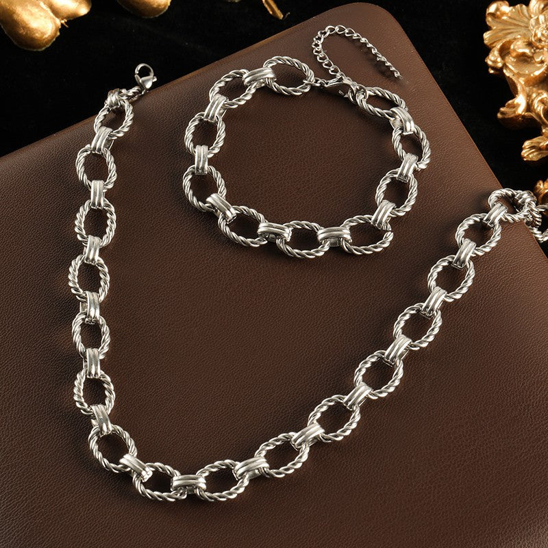 GANEMLY 316L Stainless Steel Metal Chain Necklace Bracelet Set For Women New Punk Collar Chokers Waterproof Jewelry Femme Gift