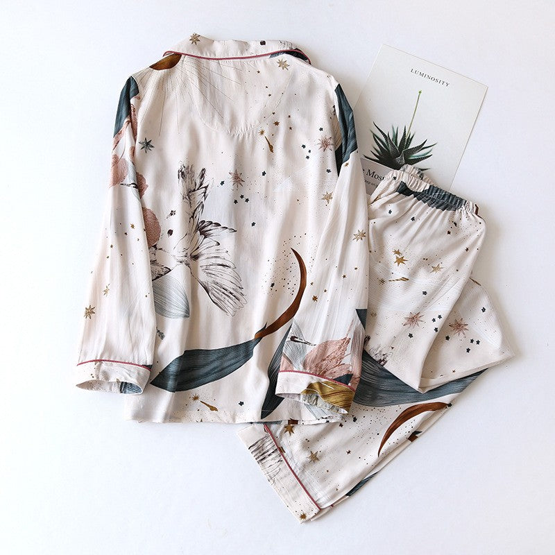 Spring / Summer New 100% viscose long-sleeved trousers ladies pajamas suit 3XL plus size long Sleepwear women's home Nightwear