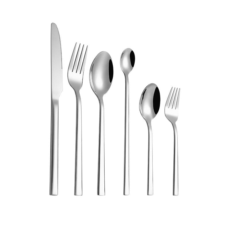 Western Tableware Black Dinnerware Set 6 Pieces Cutlery Set Stainless Steel Knife Fork IceTea Spoon Party Classic Silverware Set