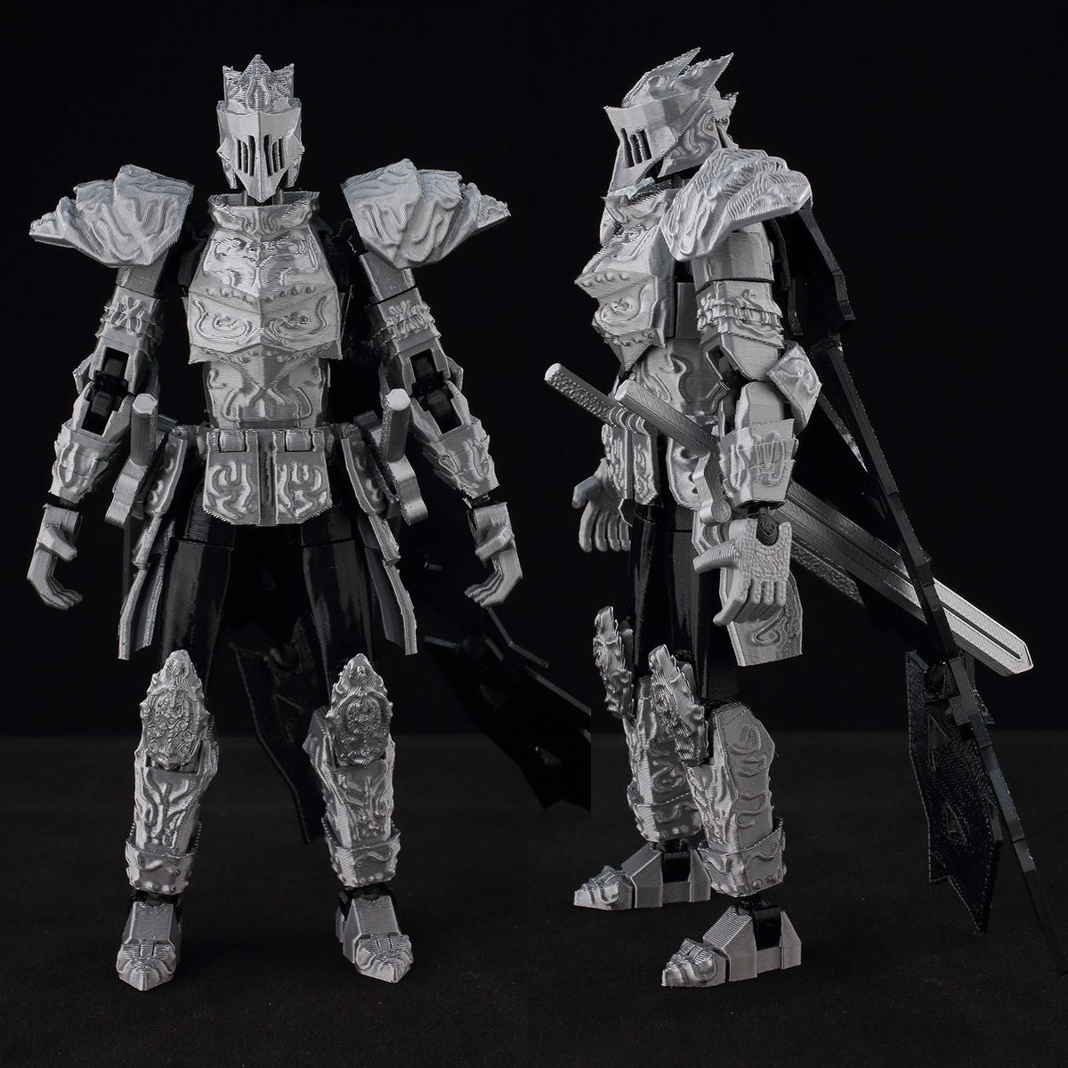 ?9L3D Lucky13 Silver Armor Knight Action Figure Dummy13 with TripleWeapon T13 Multi-Jointed 3D Printed Collectible Toy Titan13?