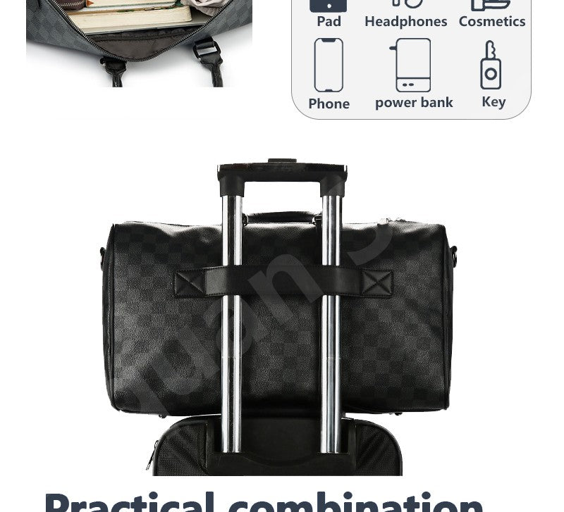 Men's Fashion Plaid Multifunctional Wear Resistant Waterproof Large Capacity Travel Business Luggage Bag Handbag Shoulder Bag