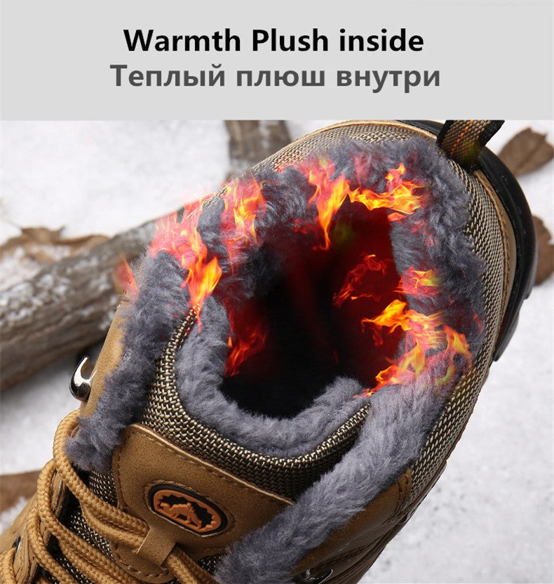 Brand Winter Men's Boots Warm Men's Snow Boots High Quality Leather Waterproof Men Sneakers Outdoor Men Hiking Boots Work Shoes