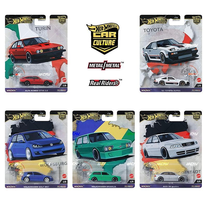 Hot Wheels Premium Car Culture World Tour 1/64 Diecast Volkswagen Golf Brasilia Audi S4 Quattro Alfa Vehicle Model Toy