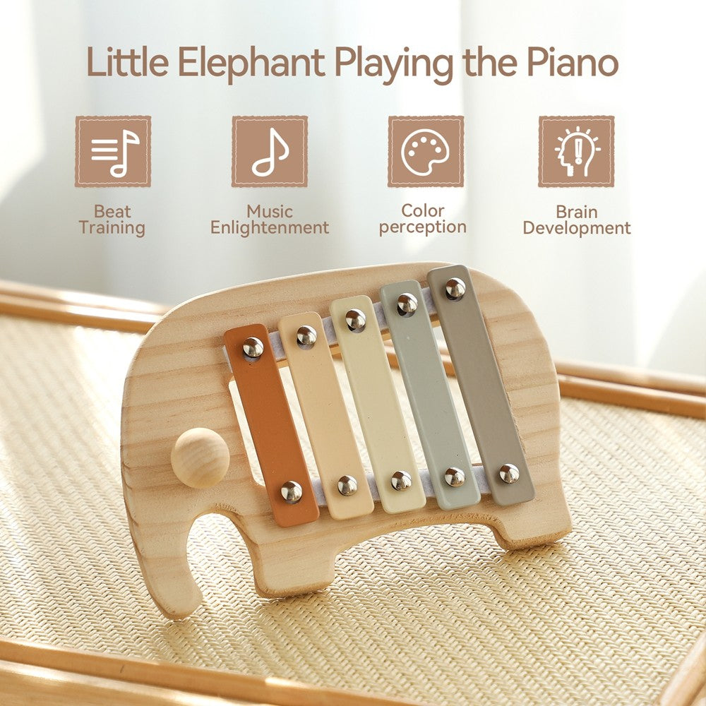 1pc Baby Wooden Rattle Wooden Elephant Xylophone Baby 0 3 Years Toys Make Sound Toys Music Rattle Wooden Kids Instruments Toys