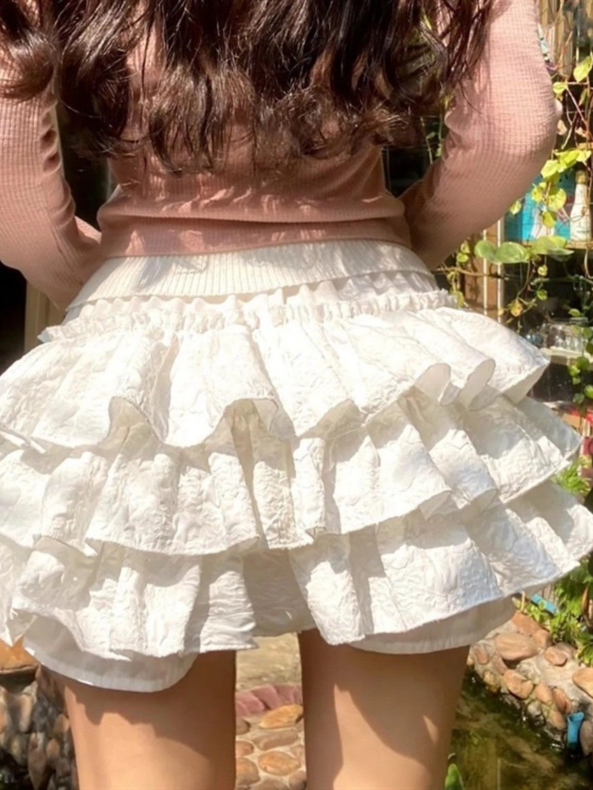 Kawaii Ball Gown Short Skirt Pleated Ruffles Layered High Waist Solid Mini Cake Skirts Lolita Girl Sweet Cute Elastic Waist Y2K