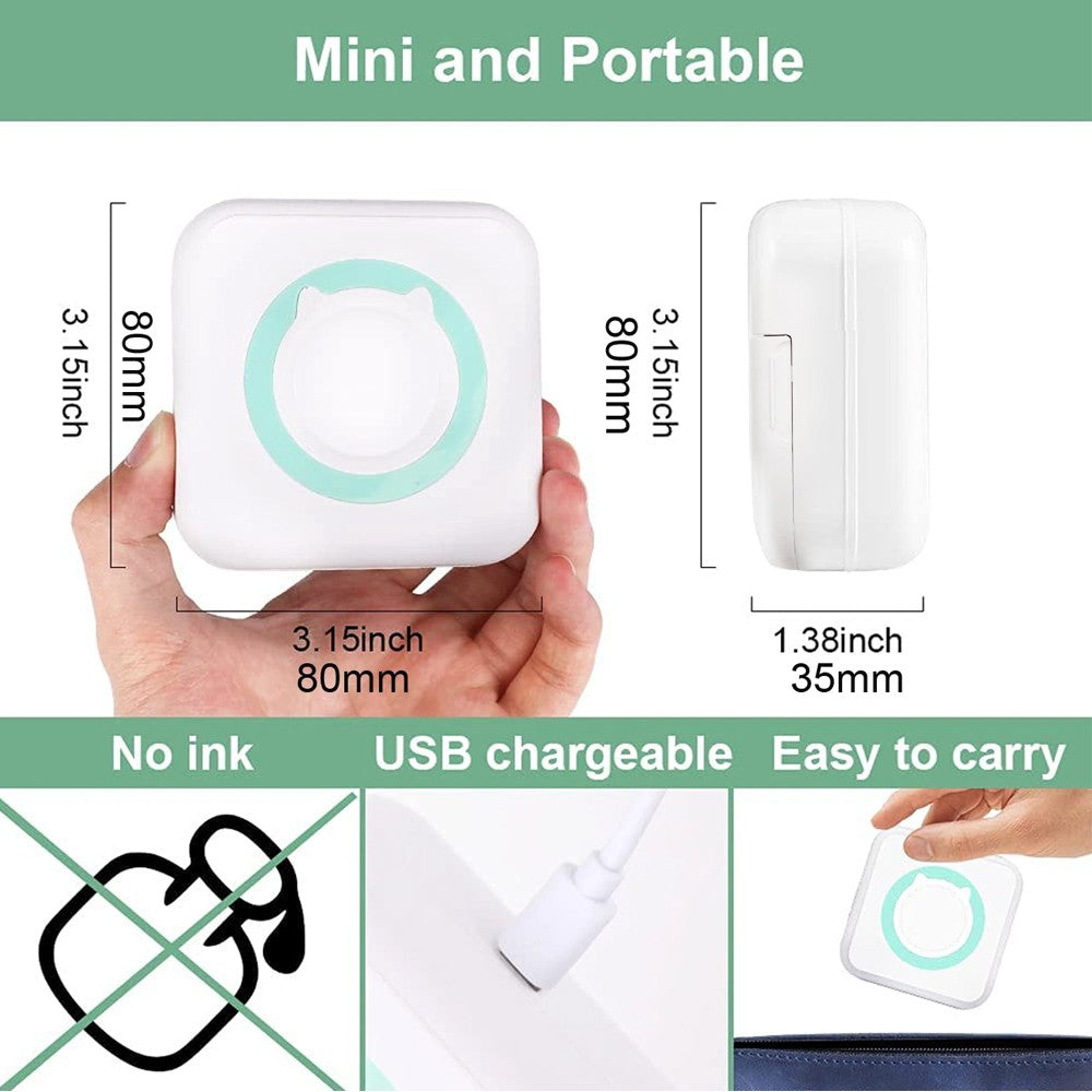 Portable Mini printer,thermal pocket Label printer, for Android or IOS APP, inkless sticker printer, suitable for home, office