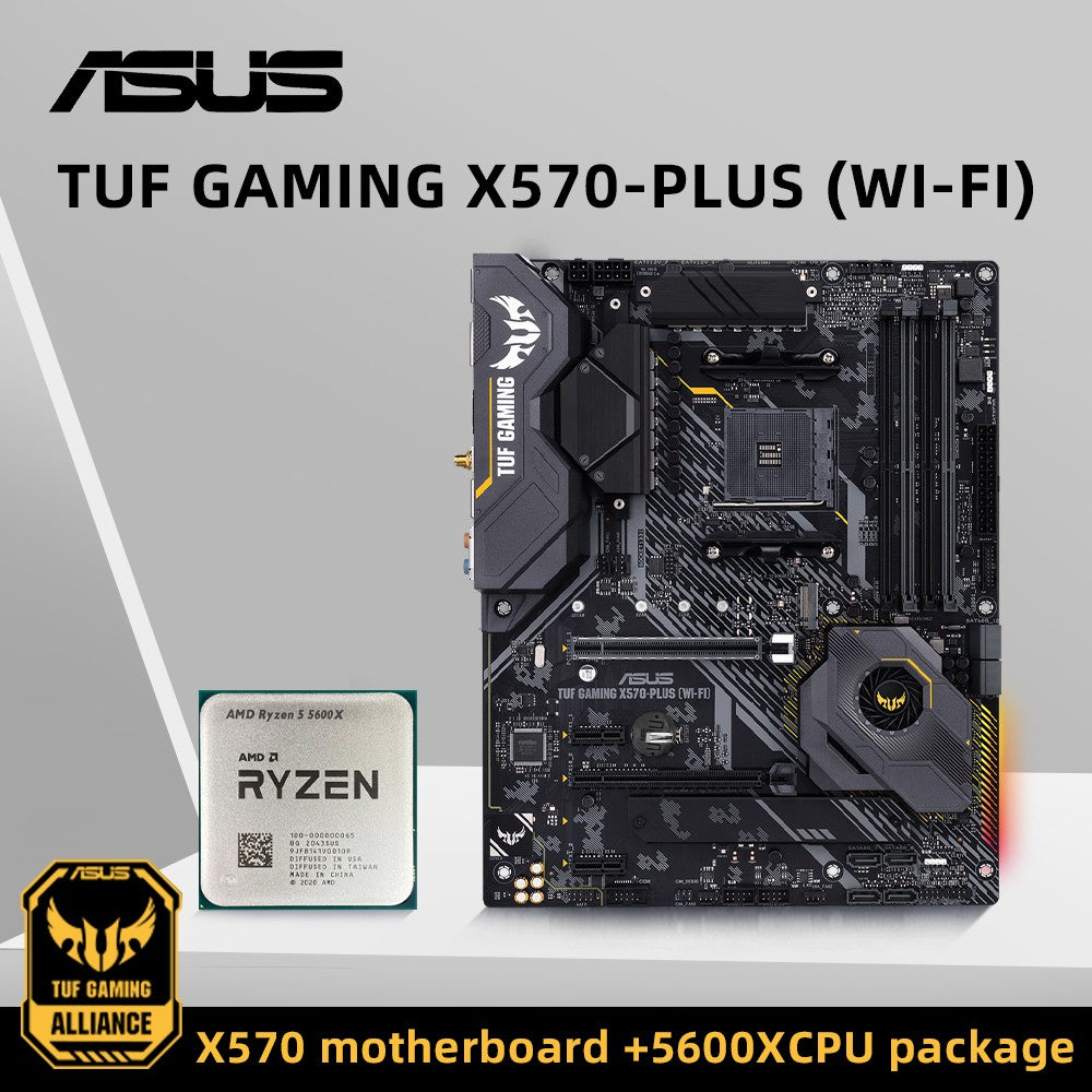 ASUS X570 Motherboard Set Kit with Ryzen 5 5600 CPU TUF GAMING X570-PLUS (WI-FI) 4xDDR4 M.2 NVME HDMI ARGB USBC AM4 Mainboard