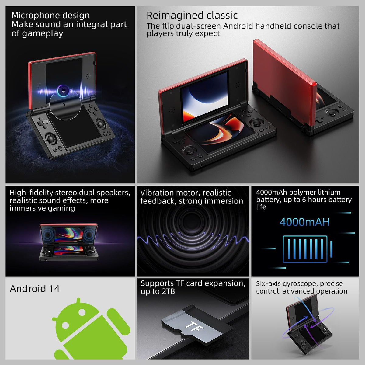 Anbernic RG DS Handheld Game Console 4" IPS Dual Screen Android 4000mAh Flip Video Games Player RGDS Android 14