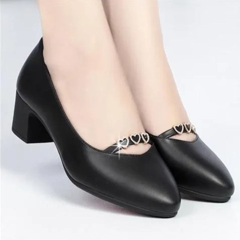 Women Sweet Light Weight Comfort Black Square Heel Shoes for Office Lady Sexy Party Red Pumps Classic Street & Work Shoes A19