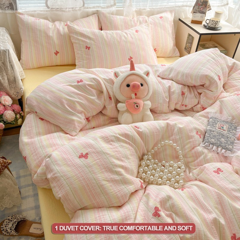 Cute Duvet Cover Set 3-Piece Breathable Ultra-Soft Bedding Set with 1 Duvet Cover and 2 Pillowcases, Sweet Girly Bed Set Decor