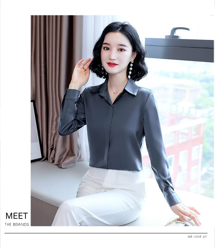 Women Silk Office Shirt 2025 Fashion Long Sleeve Casual Female Tops Elegant Ladies Vintage White Satin Blouses Shirts Oversized