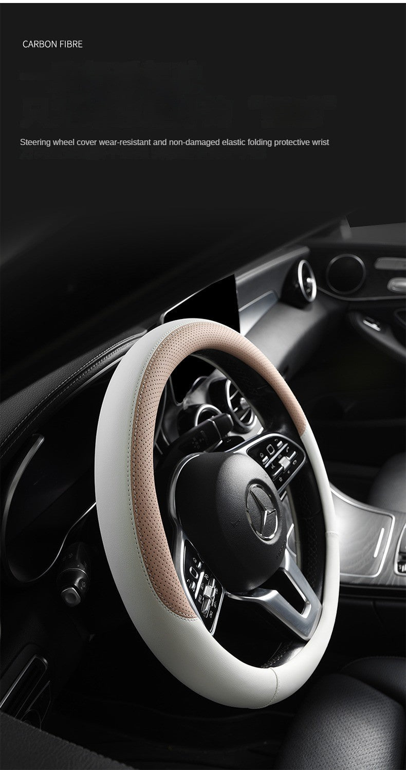 Perforated Nappa Leather Car Steering Wheel Cover Warm in Winter and Cool in Summer, Universal 15 Inch, Anti-Slip, Odorless