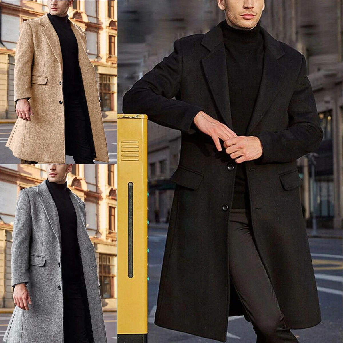 Autumn and Winter Casual Men's Clothing, British Style Woolen Overcoat, New Korean Style Solid Color Long Windbreaker S-XXXL