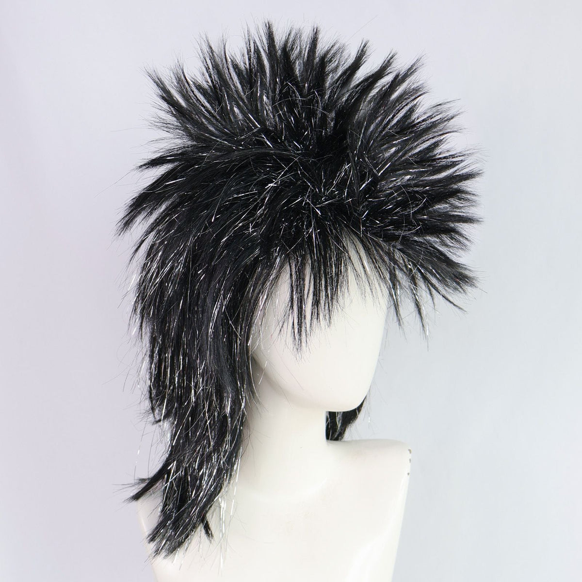 Men's/Women's Synthetic Black Silver Spiky Mullet Wig - 80s Punk Rock Style, for Costume Parties, Cosplay & Retro Fashion