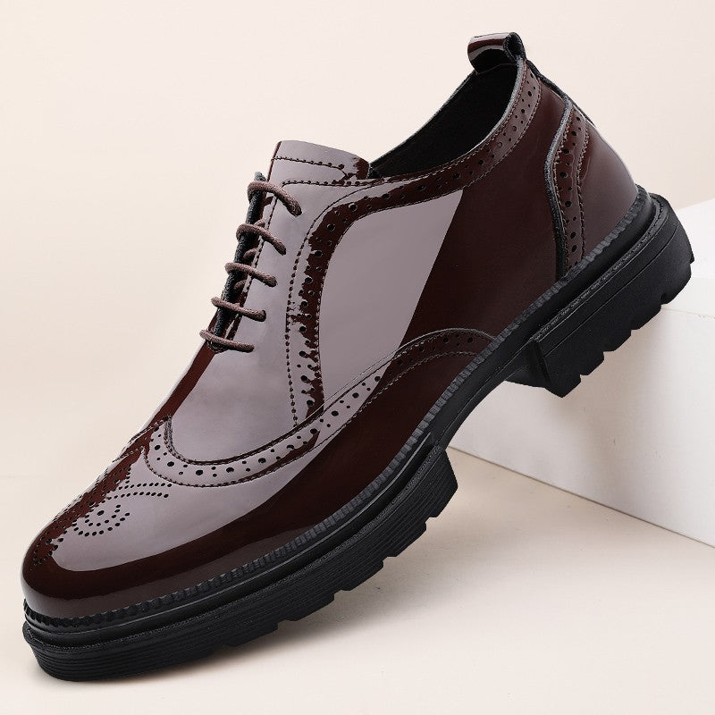 Male Brogue Shoes Thick Bottom Brand Mens Oxfords Shoes Men Patent Leather Fashion Smooth Coiffeur All-match Men's Wedding Shoes