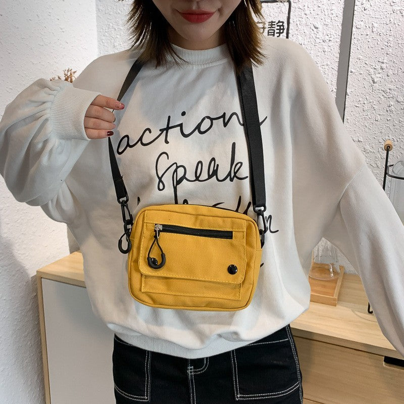 Women Canvas Handbags Korean Mini Student Bag Cell Phone Simple Small Crossbody Casual Ladies Zipper Shoulder Bag