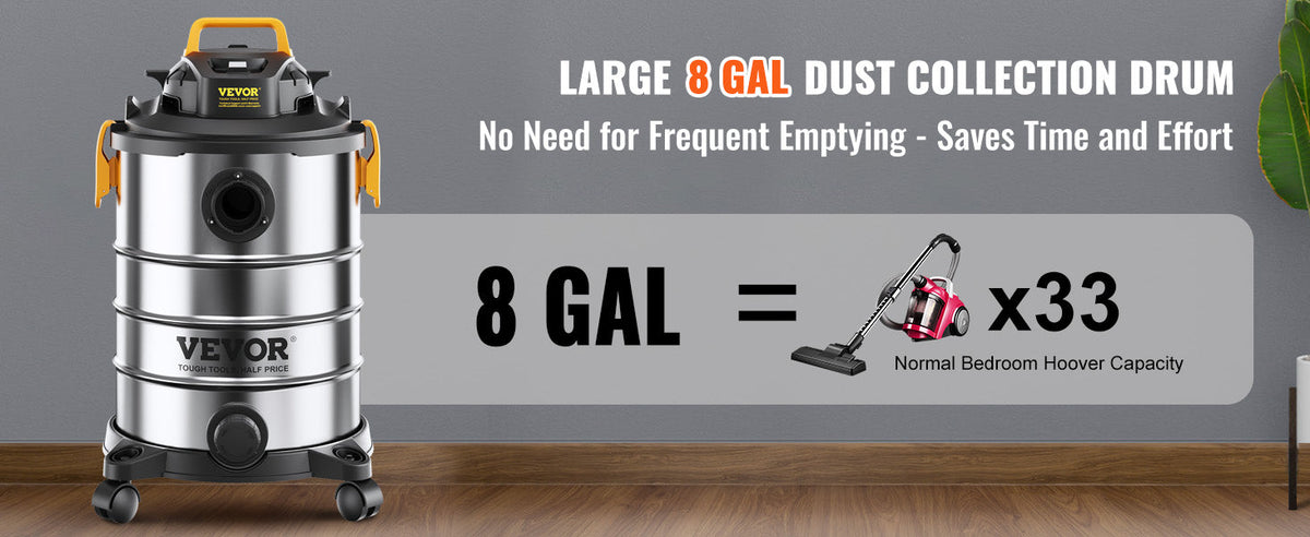 SucceBuy Stainless Steel Wet Dry Shop Vacuum Wet Dry Vac Powerful Suction Small Shop Vac Perfect for Carpet Debris Pet Hair