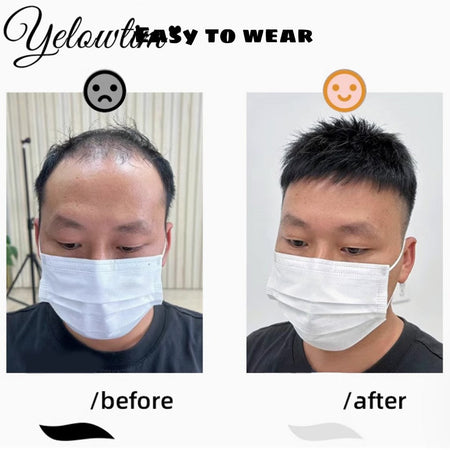 Yelowtim Synthetic Male Toupee Short Wig Hair Topper for Young Men Balding Hair-loss High Hair line Clip-On Hair Extensions