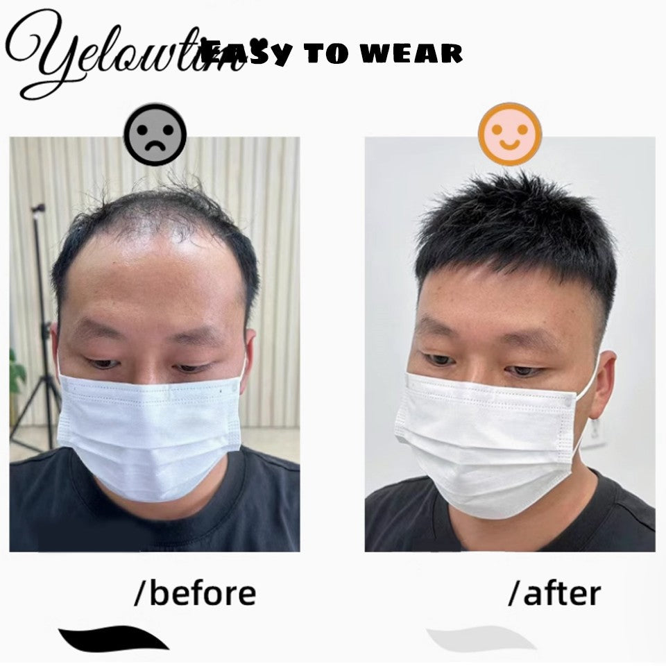 Yelowtim Synthetic Male Toupee Short Wig Hair Topper for Young Men Balding Hair-loss High Hair line Clip-On Hair Extensions