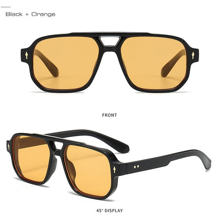 SO&EI Vintage Double Bridges Men Square Sunglasses Fashion Clear Ocean Lens Eyewear Women Trending Rivets Sun Glasses UV400