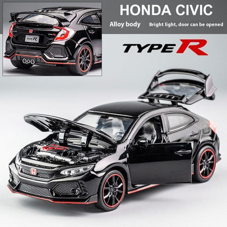 1:32 Honda Civic Type-R Alloy Sports Car Diecast Metal Model Car Central Control Ornaments Miniature Car Model Kids Toys Present