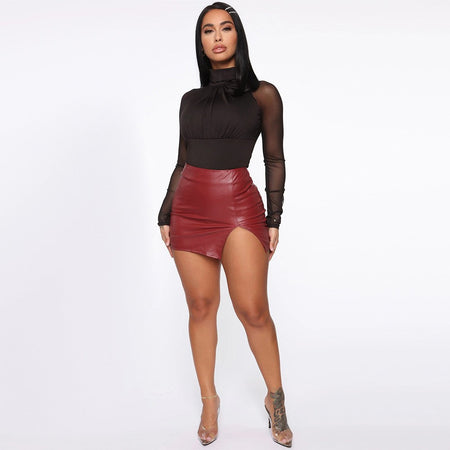 2025 Women Leather Night Clubwear Skirts Summer Pure Color PU-leather Zipper Sexy Hip Leather Mini Skirts