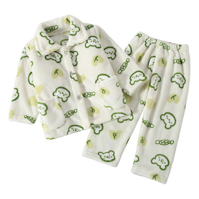 High Quality Coral Fleece Flannel Cute Cartoon Pattern Pajama Sets Boys and Girls Long Sleeve Warm Comfortable Winter Sleepwear