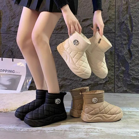 Thick-soled plush loafers, waterproof and warm snow boots for women, new winter fashion cotton shoes, Korean-style short boots