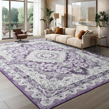 Area Rugs for Living Room, Machine Washable Vintage Rug, Non-Slip Low Pile Throw Rugs with Rubber Backing Washable Carpet