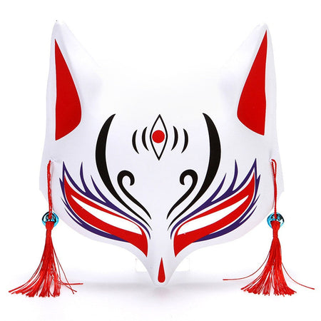 New Fashion Anime Fox Mask Hand-Painted Half Face Cat Mask With Tassels Bell Halloween Masquerade Party Festival Cosplay Gift