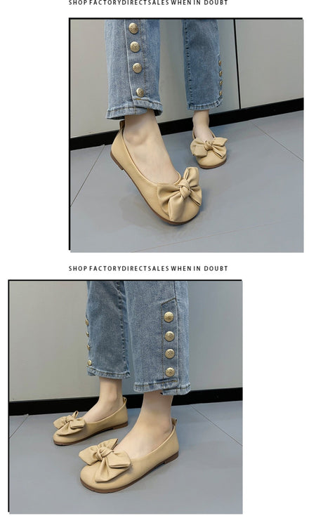 New Luxury Designer Shoes for Women Fashion Butterfly-knot Square Toe Party Leather Ballet Flats Ladies Flat Shoes Loafers Women