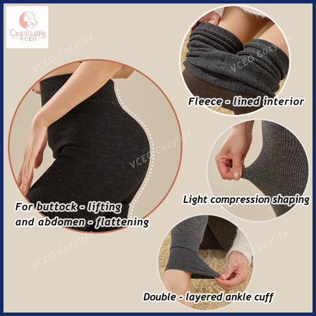 Warm fleece - padded leggings Warm thermal leggings Heavyweight 300g Fleece for Ultimate Warmth High - waisted warm leggings