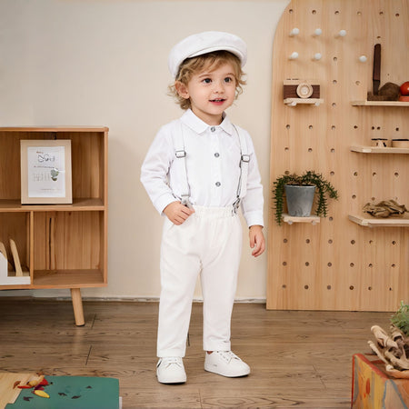 Baby Infant Baptism Suit for Boys Toddler Suspender Suit Formal Gentleman Flower Boys Wedding Clothes Set Newborn Outfit