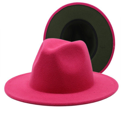 QBHAT Two-color Fedora Hat Women Men Wide Brim Felt Jazz Hat Ladies Party Top Cap Patchwork Chapeau Sombreros De Mujer 50 Colors