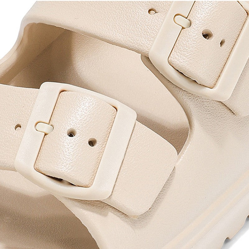 Bebealy Summer Breathable Soft-soled Beach Shoes Women Outdoor Double Buckle Embellished Sandals Non-slip Thick Sole Slippers