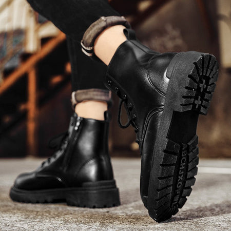 Men's Leather Boots Four Seasons Outdoor Casual Hiking Boots Retro Fashion Work Boots Thick Bottom Ankle Boots Anti-slip Fleece