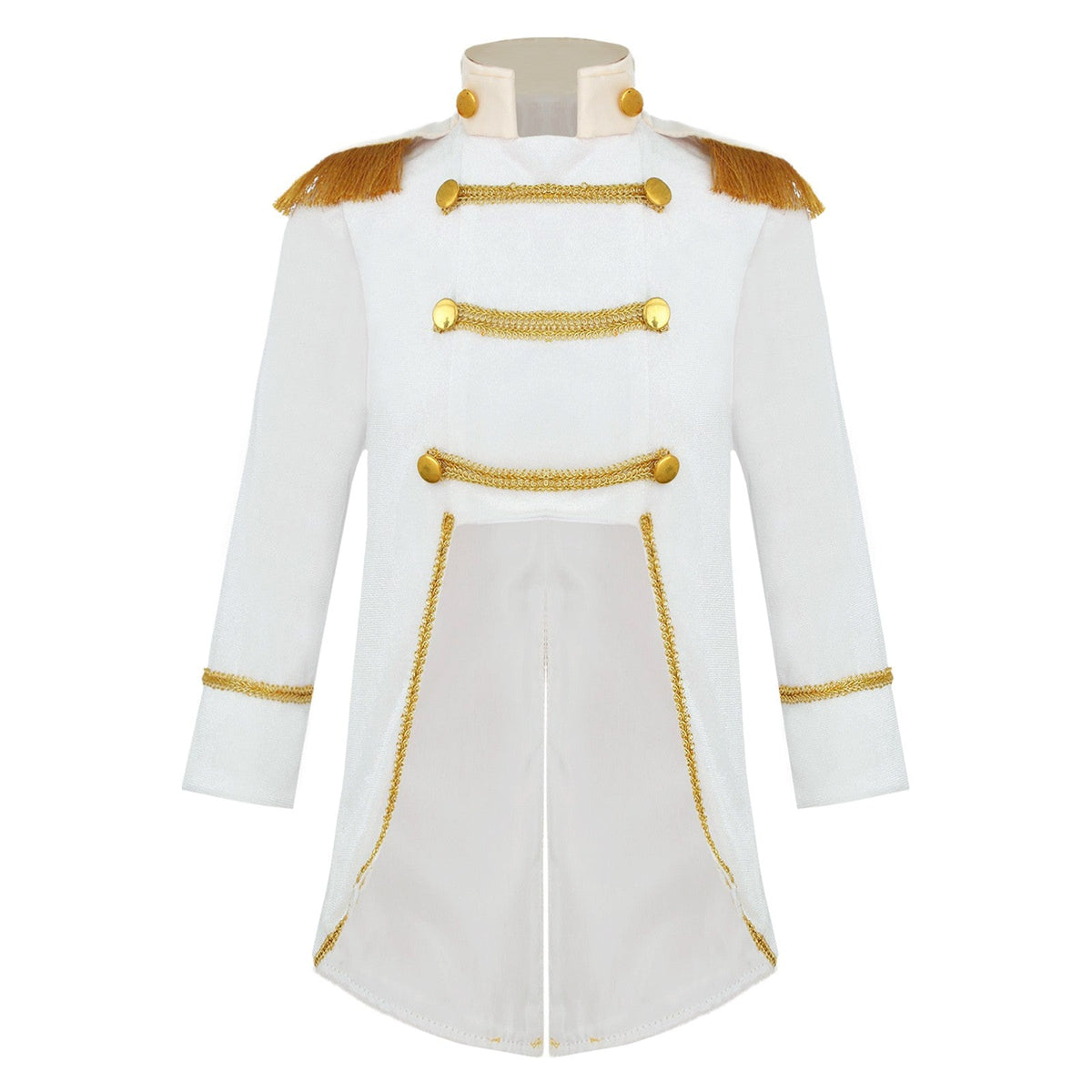 Little Boys Prince Cosplay Costume Long Sleeve Gold Fringe Braiding Velvet Tuxedo Tailcoat Royal Court Cosplay Jacket Dress Up