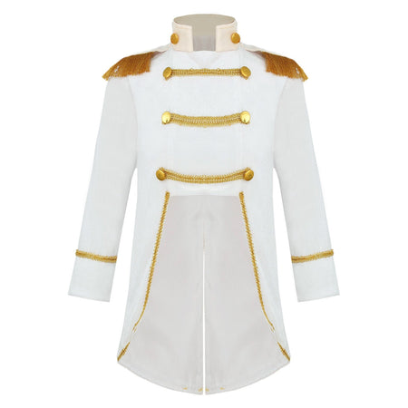 Little Boys Prince Cosplay Costume Long Sleeve Gold Fringe Braiding Velvet Tuxedo Tailcoat Royal Court Cosplay Jacket Dress Up