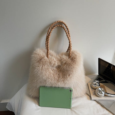 LEFTSIDE Faux Fur Women Shoulder Bags 2025 Luxury Brand Designer Plush Handbags and Purses Soft Warm Winter Underarm Bag